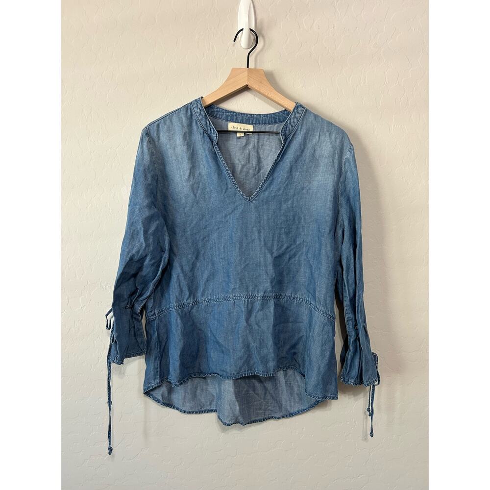 Cloth & Stone Chambray Long Sleeve Denim Blouse L